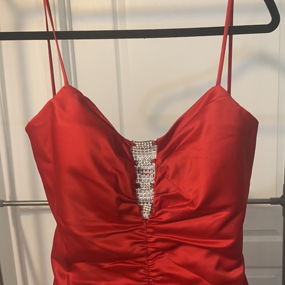 Red Satin like Dress with corset back - Picture 2 of 6